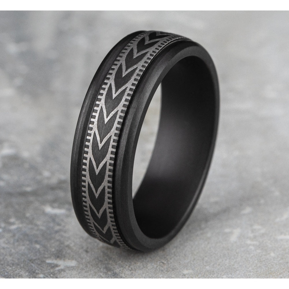 The Arrow Men's Wedding Band in Darkened Tantalum - 7mm Width by Tantalum