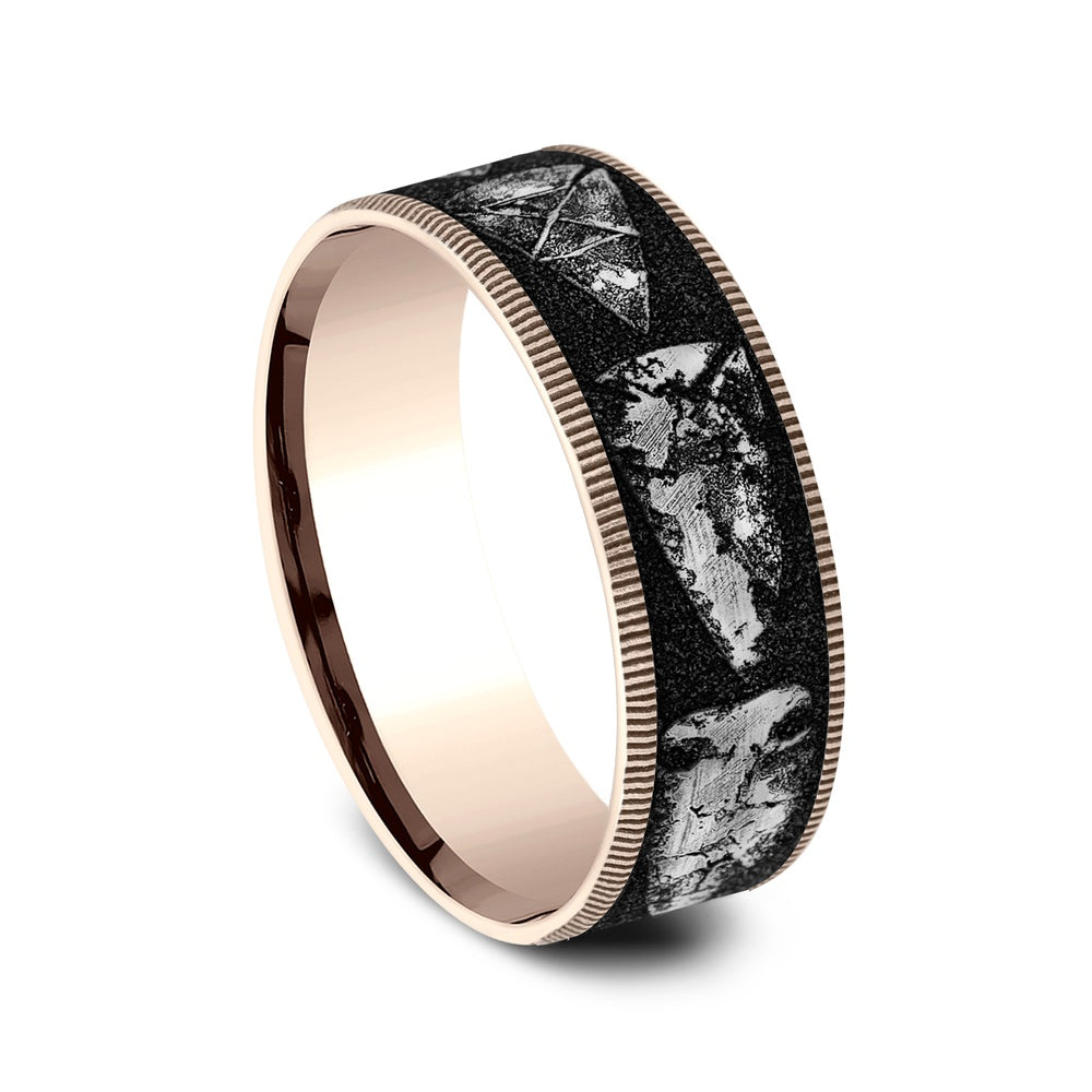 The Arrowhead Men's Wedding Band in 14K Rose Gold and Grey/Black Titanium - 7.5mm Width by Brook and Branch