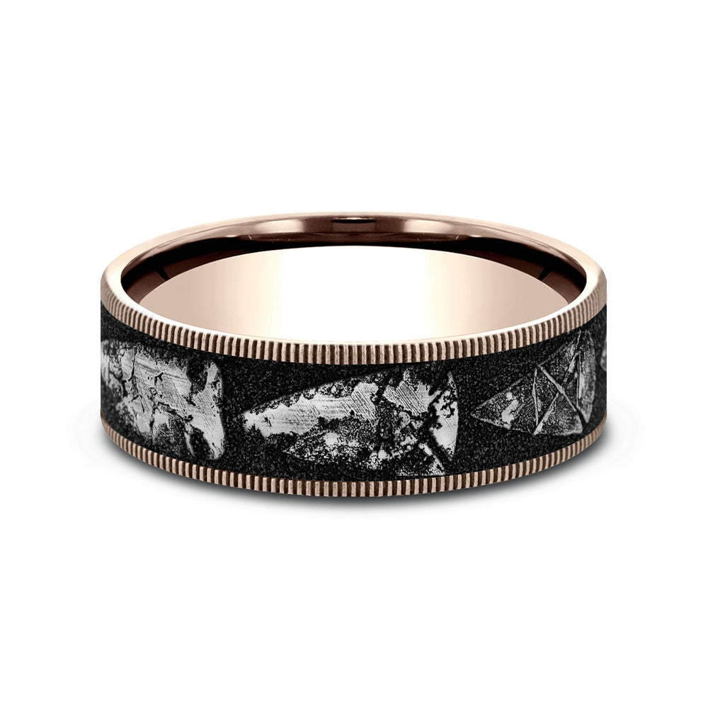 The Arrowhead Men's Wedding Band in 14K Rose Gold and Grey/Black Titanium - 7.5mm Width by Brook and Branch