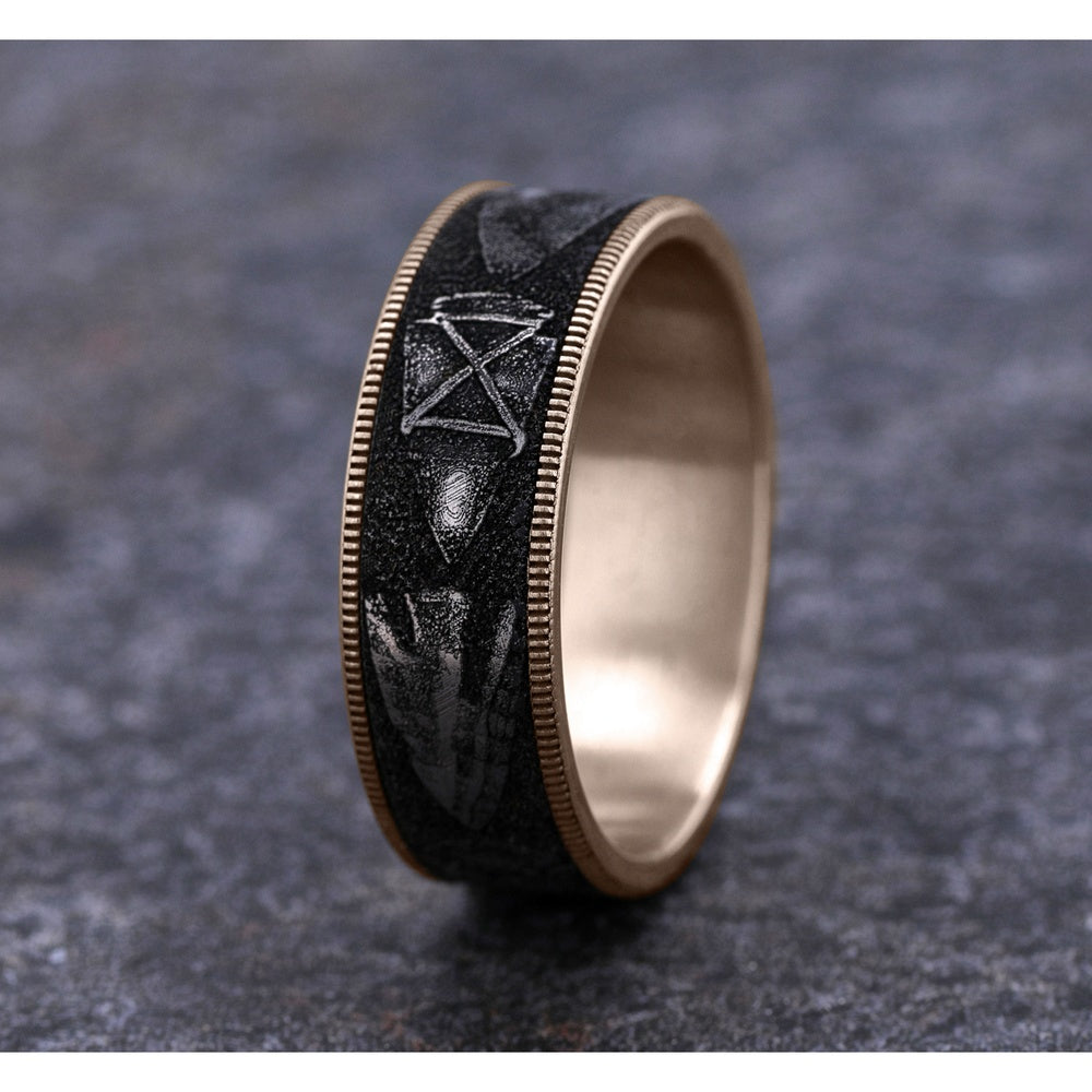 The Arrowhead Men's Wedding Band in 14K Rose Gold and Grey/Black Titanium - 7.5mm Width by Brook and Branch