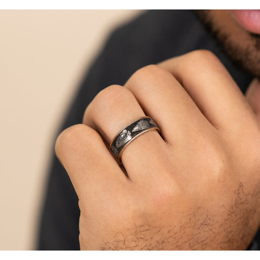 The Arrowhead Men's Wedding Band in 14K Rose Gold and Grey/Black Titanium - 7.5mm Width by Brook and Branch