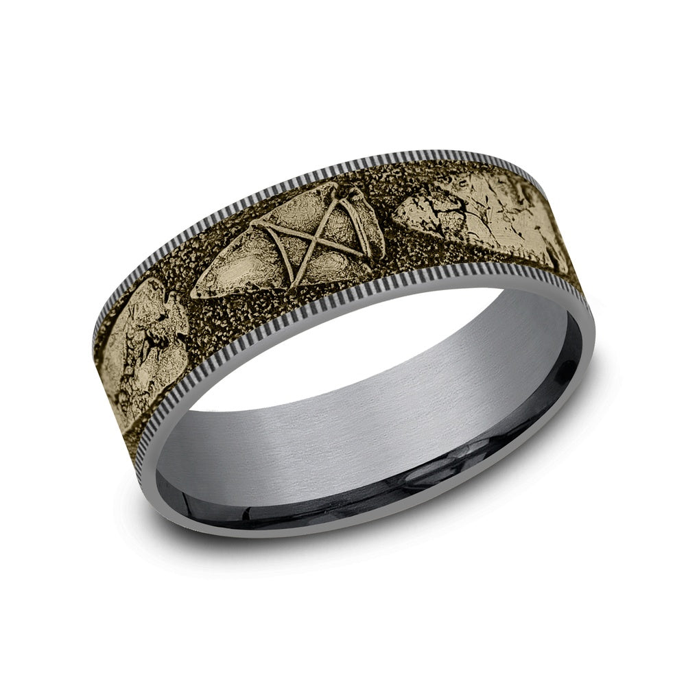 The Arrowhead Men's Wedding Band in Grey Tantalum and 14K Yellow Gold - 7.5mm Width by Brook and Branch
