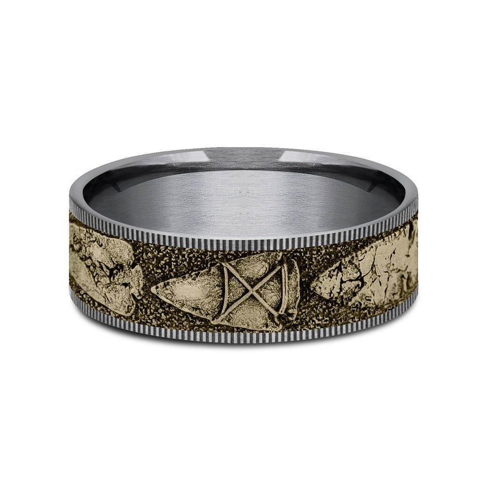 The Arrowhead Men's Wedding Band in Grey Tantalum and 14K Yellow Gold - 7.5mm Width by Brook and Branch