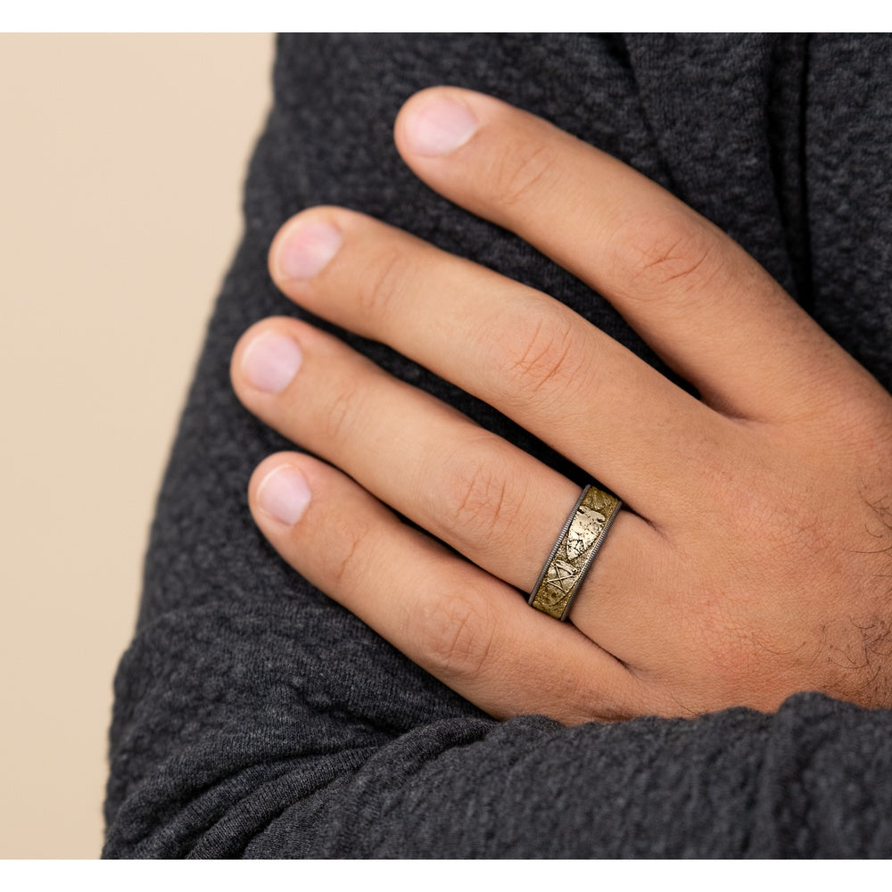 The Arrowhead Men's Wedding Band in Grey Tantalum and 14K Yellow Gold - 7.5mm Width by Brook and Branch