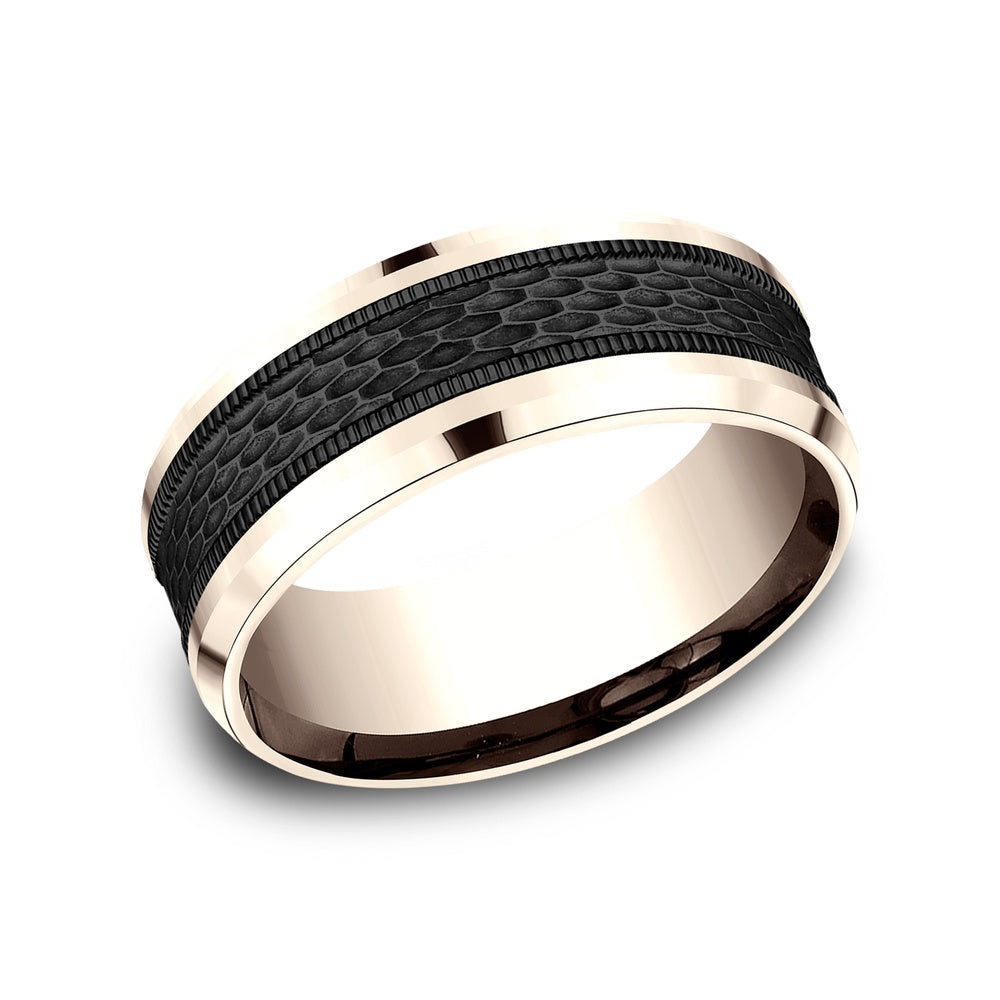 The Athlete Men's Wedding Band in 14K Rose Gold and Black Titanium - 8mm Width by Ammara Stone