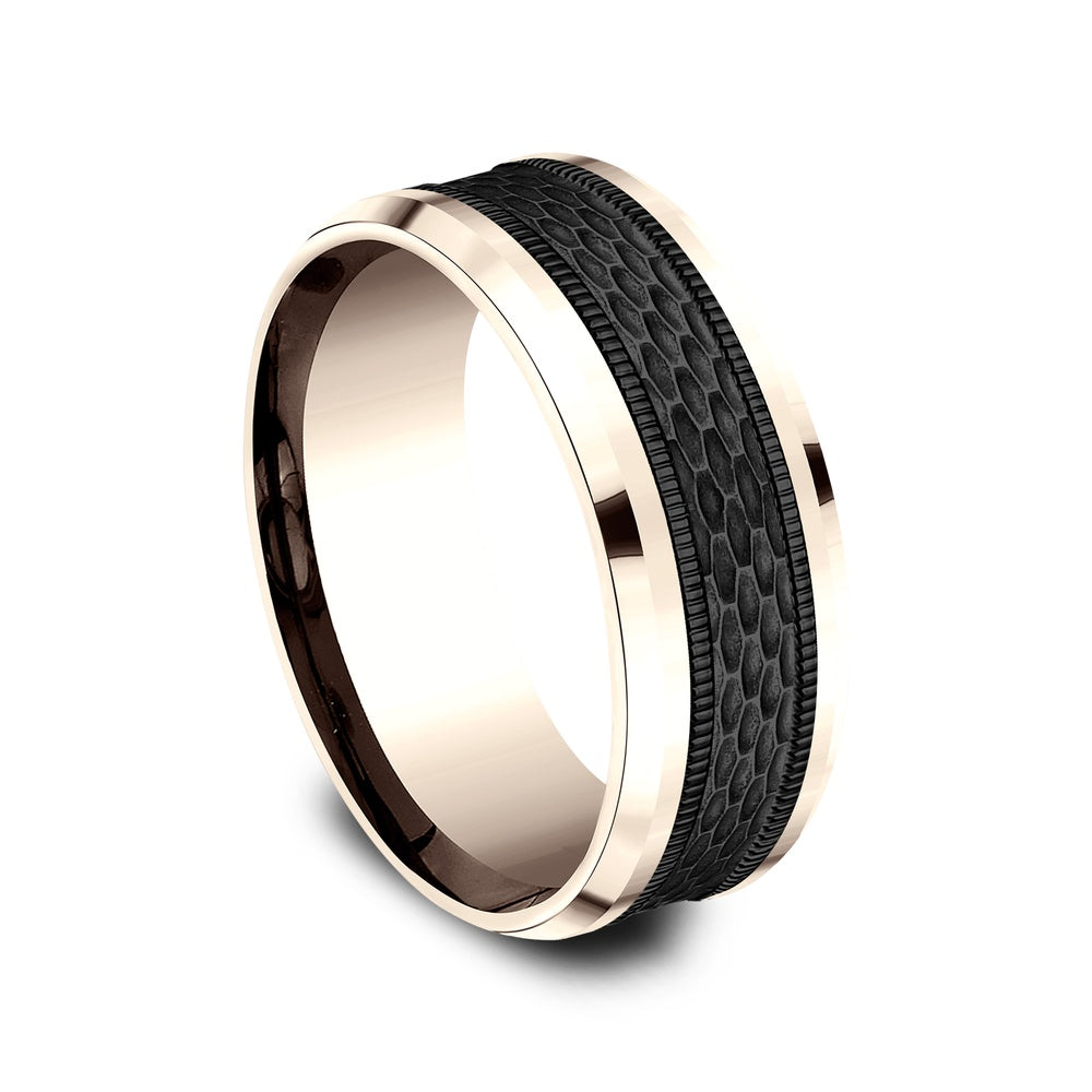 The Athlete Men's Wedding Band in 14K Rose Gold and Black Titanium - 8mm Width by Ammara Stone
