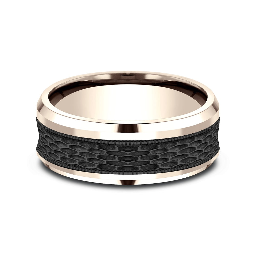 The Athlete Men's Wedding Band in 14K Rose Gold and Black Titanium - 8mm Width by Ammara Stone