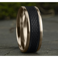 The Athlete Men's Wedding Band in 14K Rose Gold and Black Titanium - 8mm Width by Ammara Stone