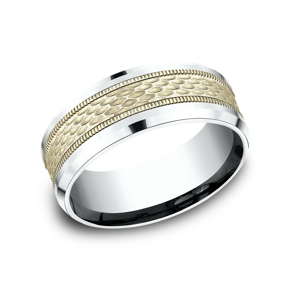 The Athlete Men's Wedding Band in 14K White and Yellow Gold - 8mm Width by Benchmark