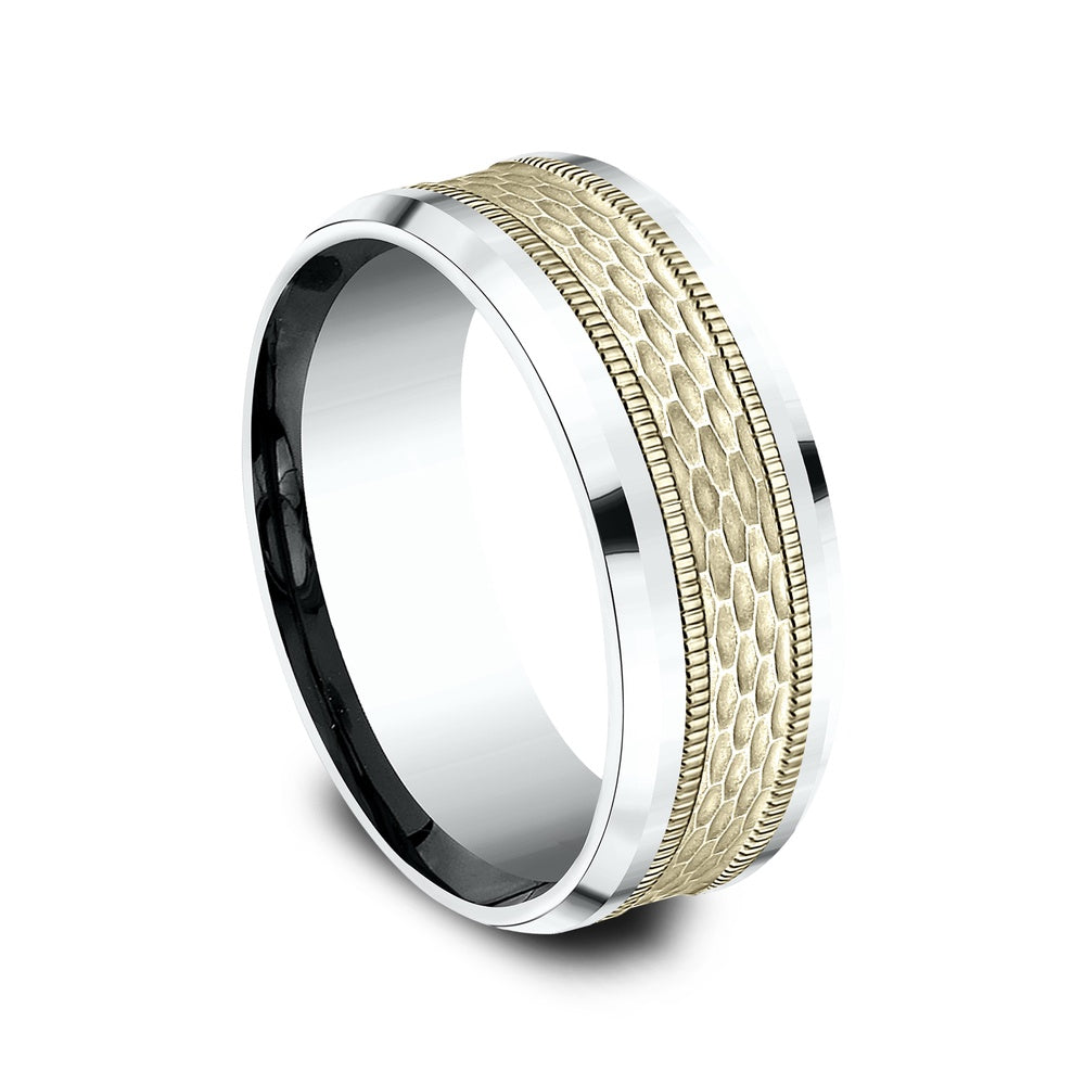 The Athlete Men's Wedding Band in 14K White and Yellow Gold - 8mm Width by Benchmark