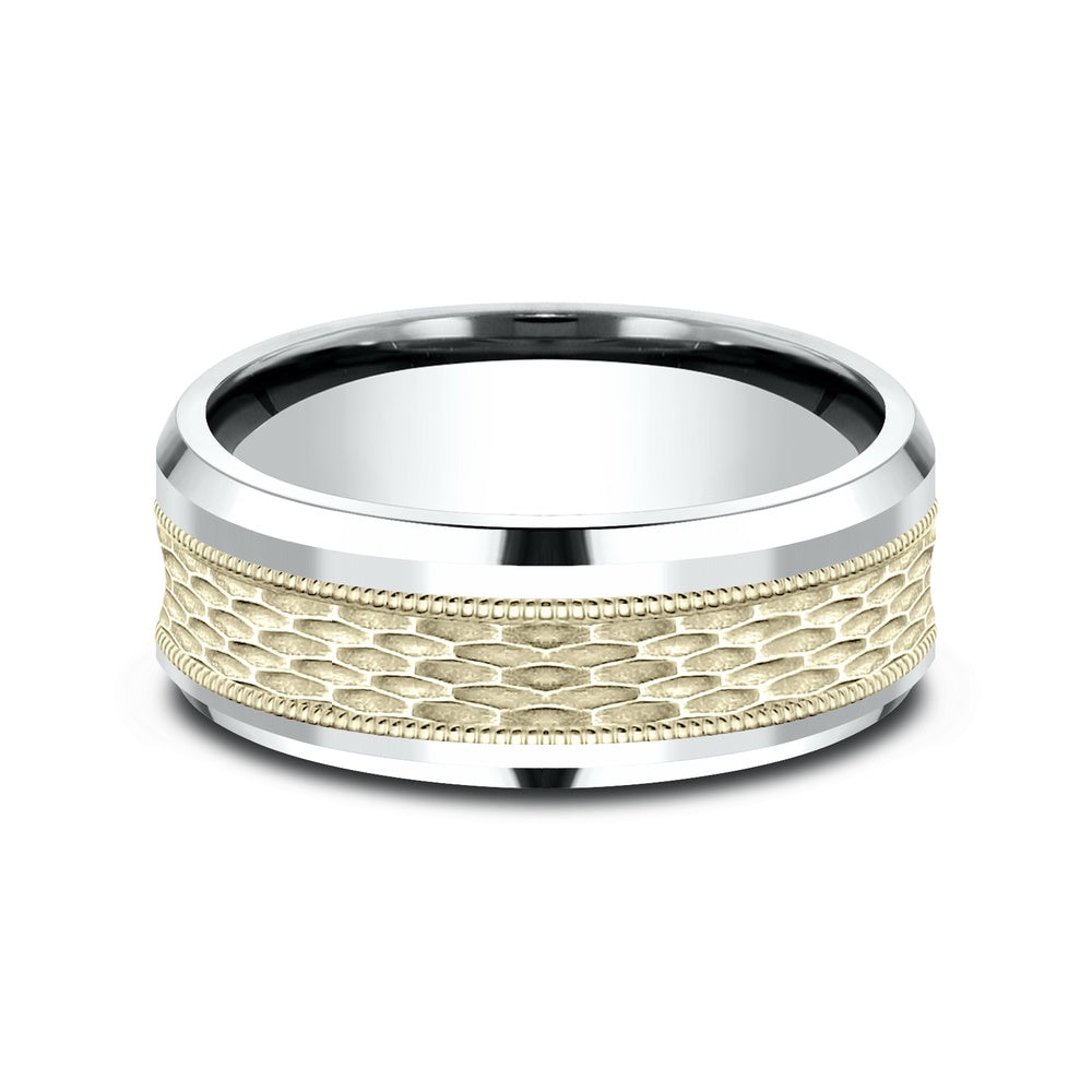 The Athlete Men's Wedding Band in 14K White and Yellow Gold - 8mm Width by Benchmark