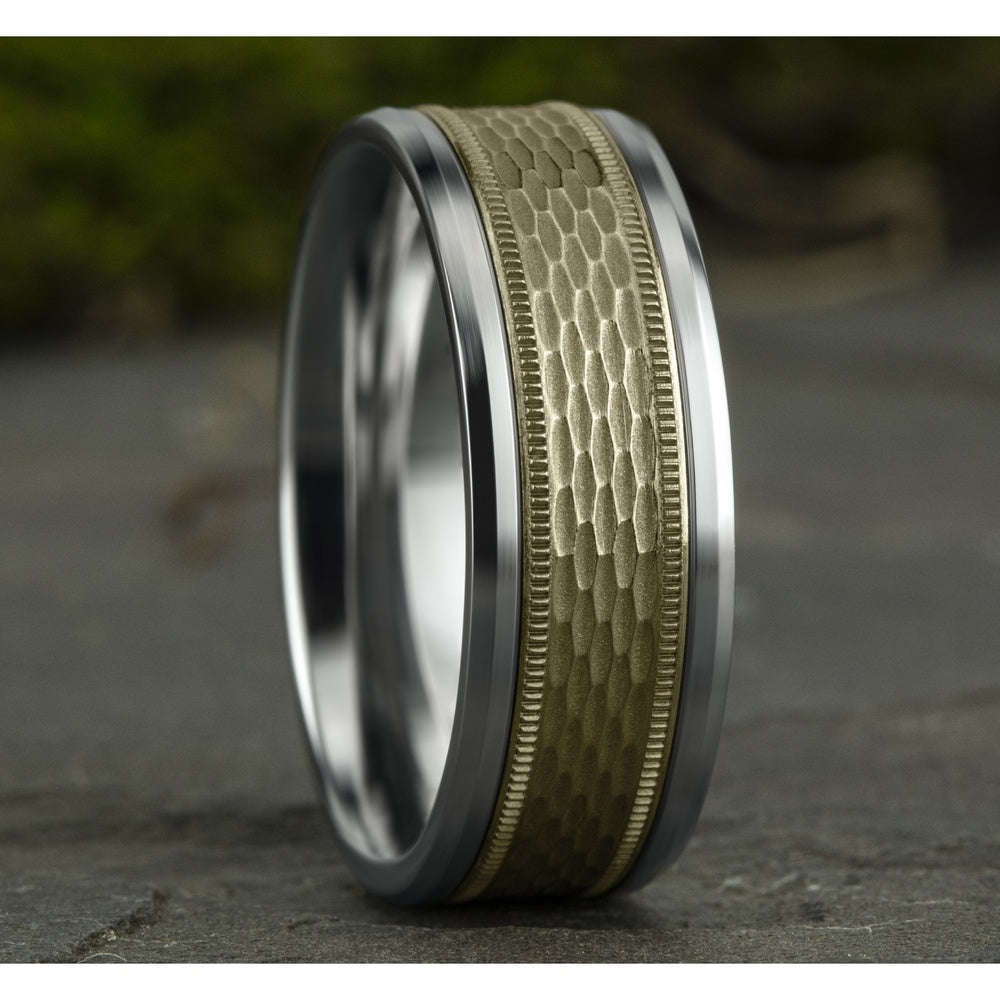 The Athlete Men's Wedding Band in 14K White and Yellow Gold - 8mm Width by Benchmark