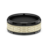 The Athlete Men's Wedding Band in Black Titanium and 14K Yellow Gold - 8mm Width by Ammara Stone