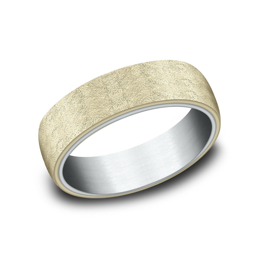 The Aurora Men's Wedding Band in 14K White and Yellow Gold - 6.5mm Width by Benchmark
