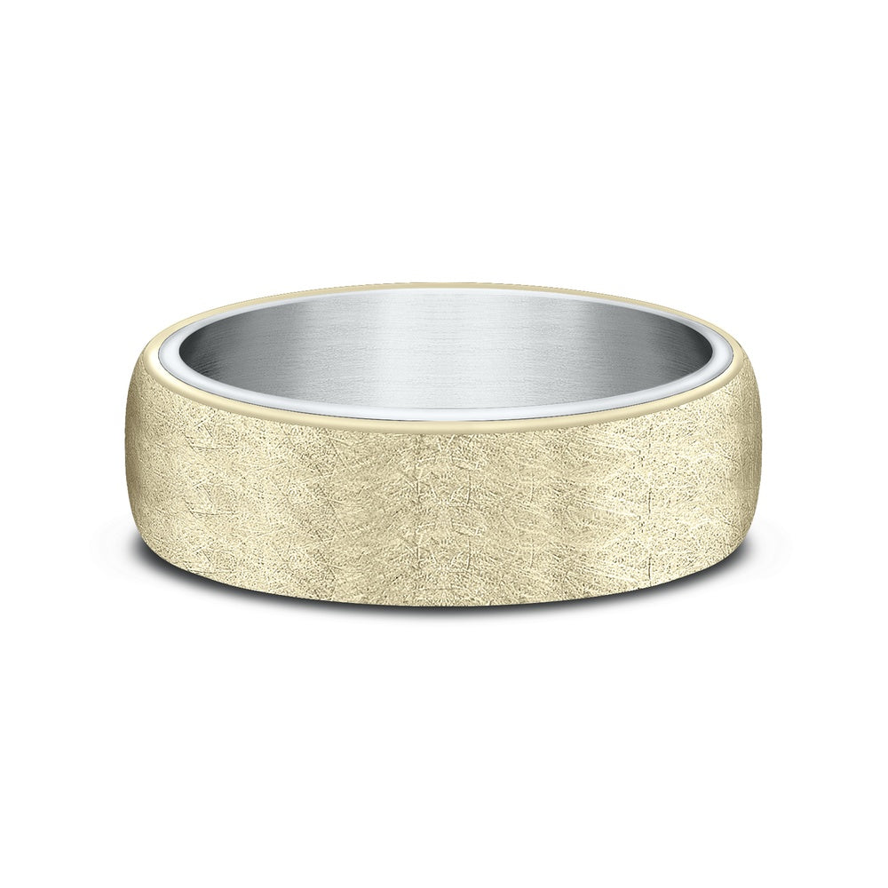 The Aurora Men's Wedding Band in 14K White and Yellow Gold - 6.5mm Width by Benchmark