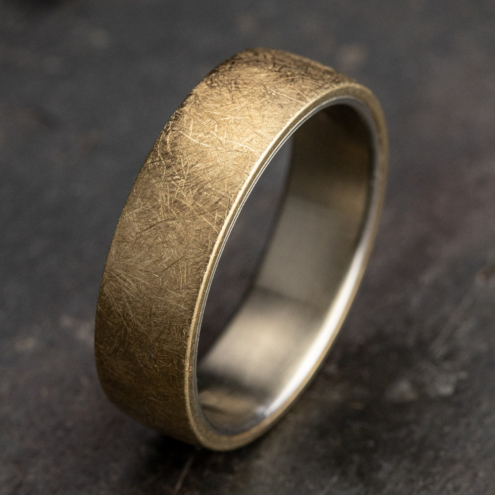 The Aurora Men's Wedding Band in 14K White and Yellow Gold - 6.5mm Width by Benchmark