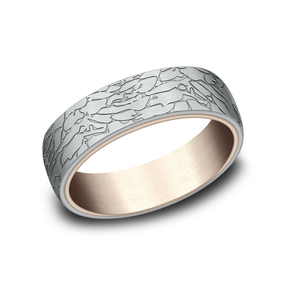 The Avalon Men's Wedding Band in 14K Rose and White Gold - 6.5mm Width by Benchmark