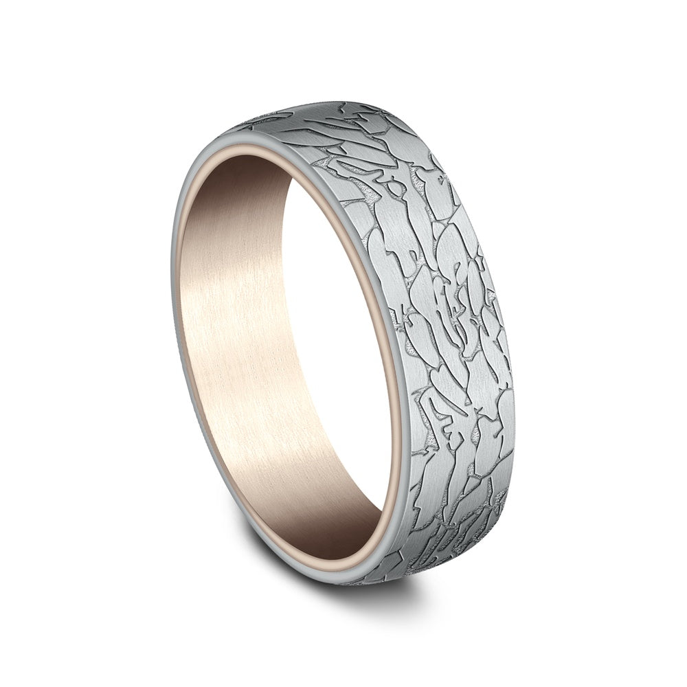 The Avalon Men's Wedding Band in 14K Rose and White Gold - 6.5mm Width by Benchmark