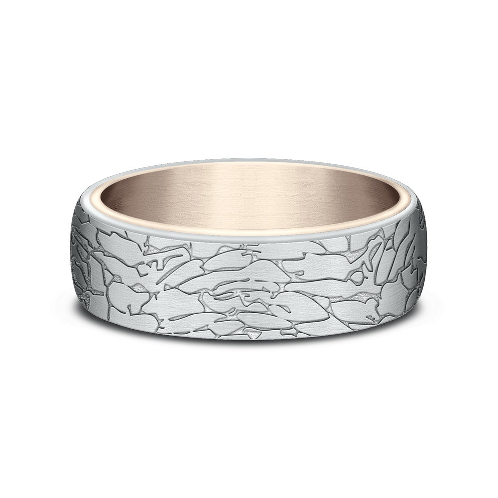 The Avalon Men's Wedding Band in 14K Rose and White Gold - 6.5mm Width by Benchmark