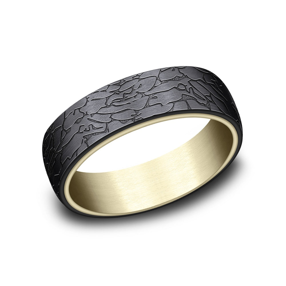 The Avalon Men's Wedding Band in 14K Yellow Gold and Black Titanium - 6.5mm Width by Ammara Stone