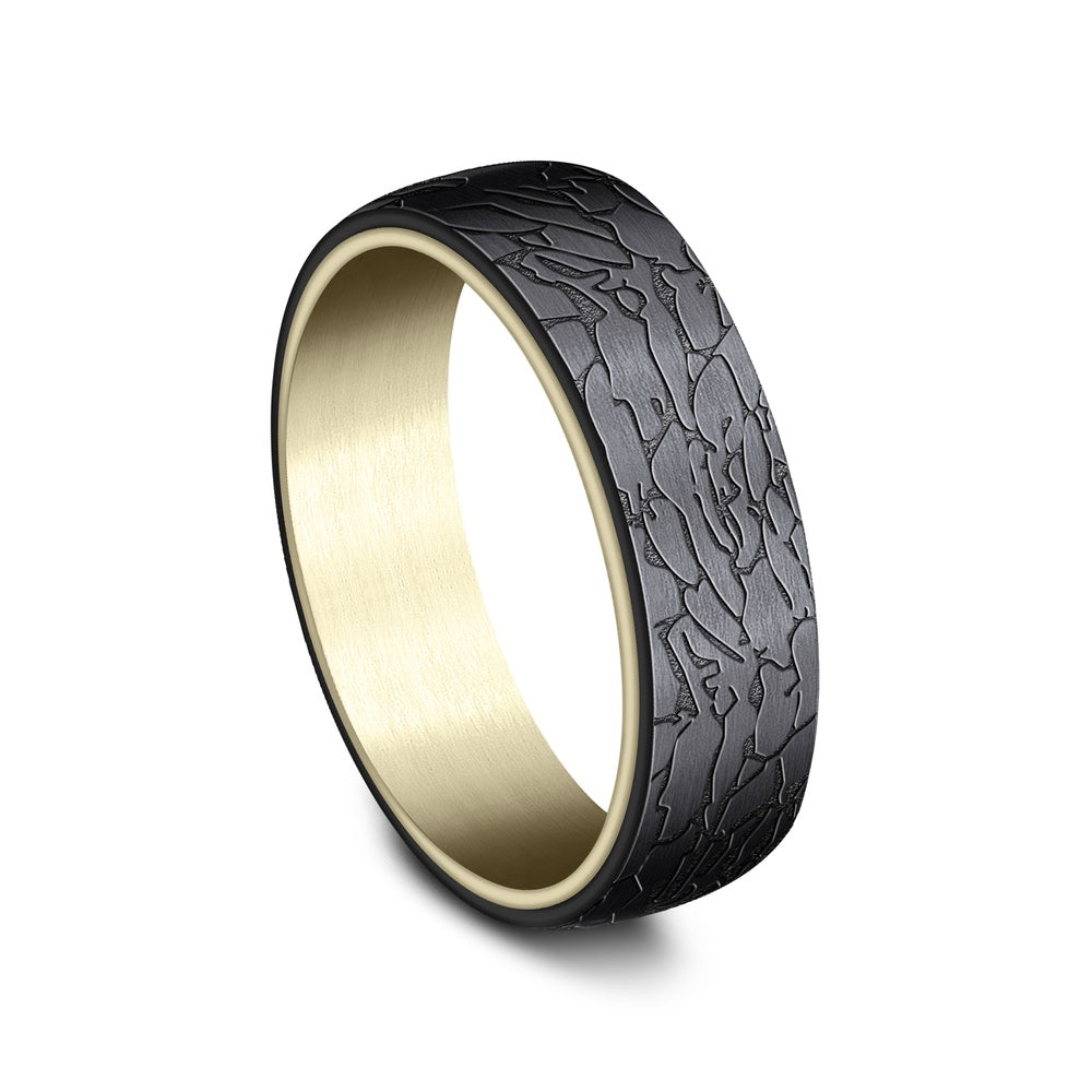 The Avalon Men's Wedding Band in 14K Yellow Gold and Black Titanium - 6.5mm Width by Ammara Stone