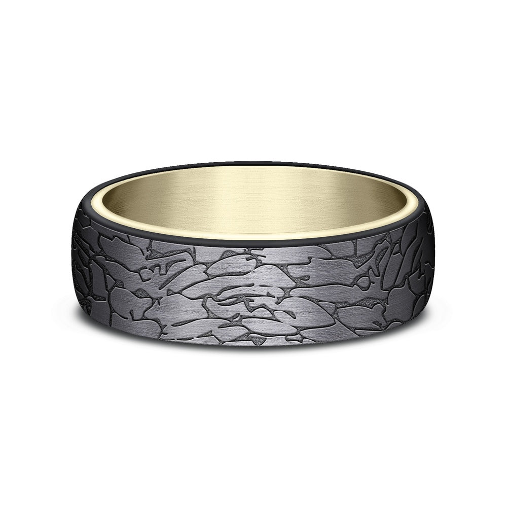 The Avalon Men's Wedding Band in 14K Yellow Gold and Black Titanium - 6.5mm Width by Ammara Stone