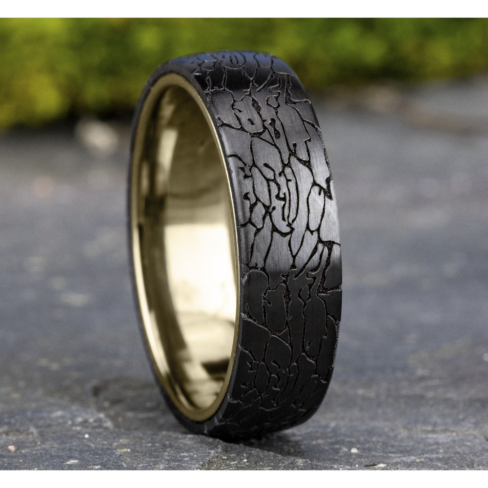 The Avalon Men's Wedding Band in 14K Yellow Gold and Black Titanium - 6.5mm Width by Ammara Stone