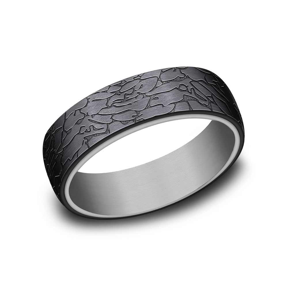 The Avalon Men's Wedding Band in Grey Tantalum and Black Titanium - 6.5mm Width by Tantalum