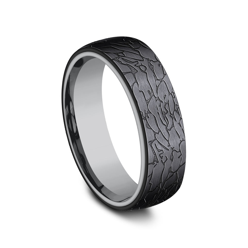 The Avalon Men's Wedding Band in Grey Tantalum and Black Titanium - 6.5mm Width by Tantalum