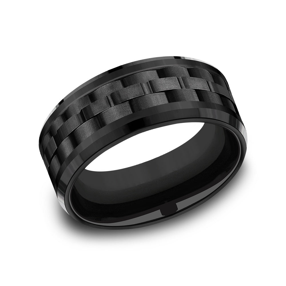 The Aviator Men's Wedding Band in Black Titanium - 9mm Width by Forge