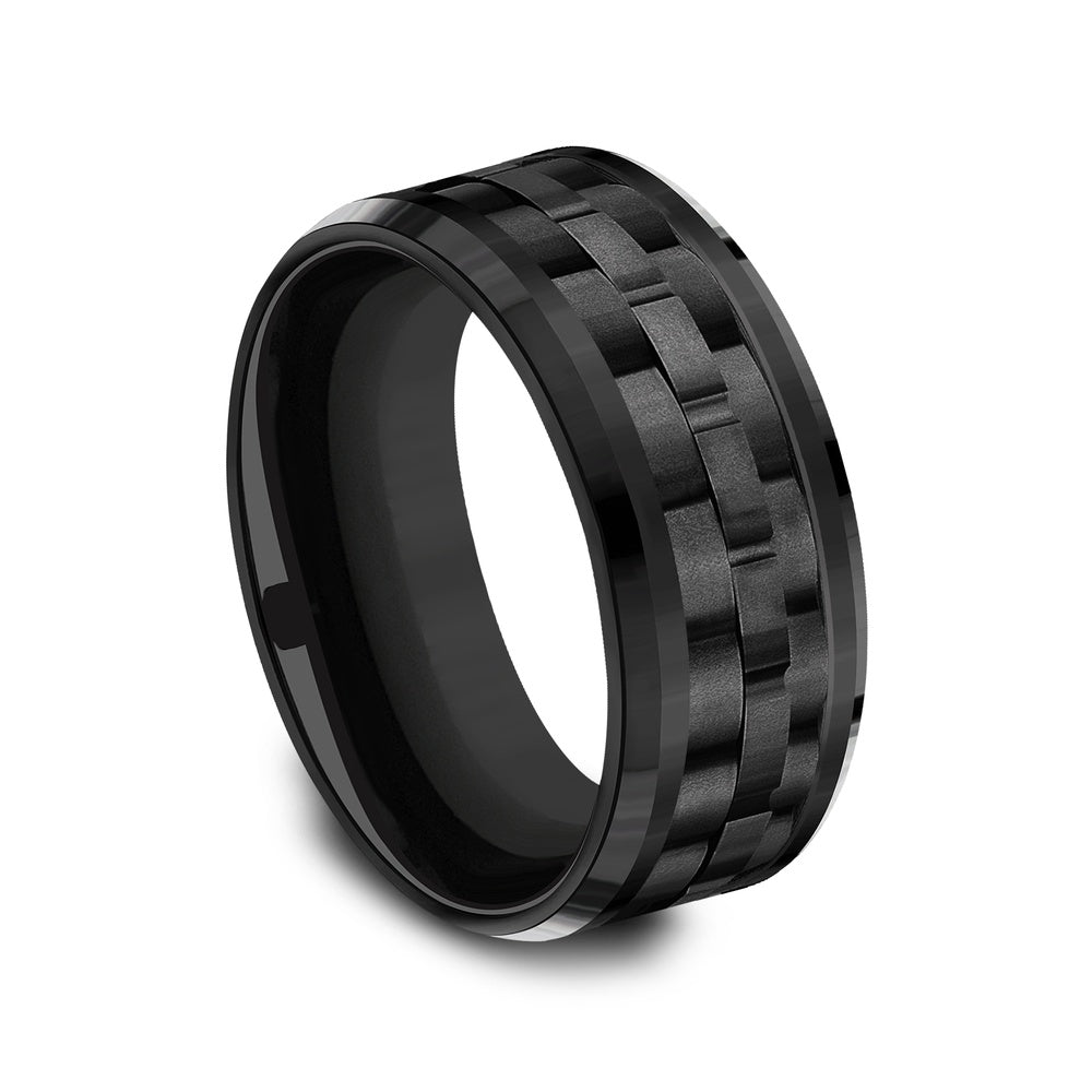 The Aviator Men's Wedding Band in Black Titanium - 9mm Width by Forge