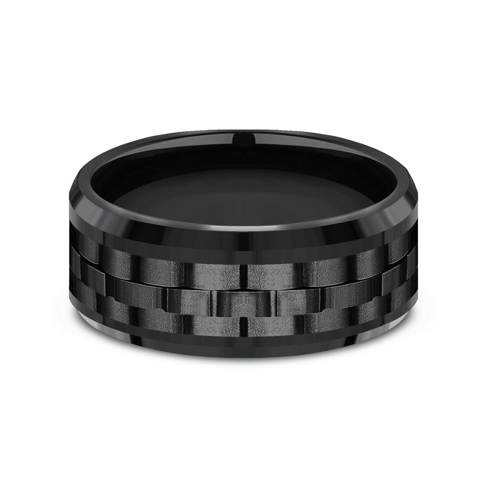 The Aviator Men's Wedding Band in Black Titanium - 9mm Width by Forge