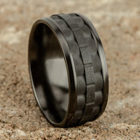 The Aviator Men's Wedding Band in Black Titanium - 9mm Width by Forge