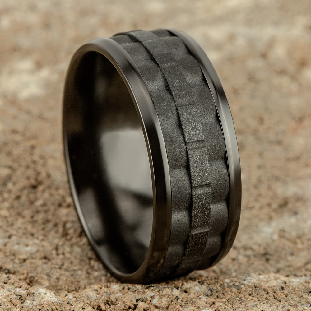 The Aviator Men's Wedding Band in Black Titanium - 9mm Width by Forge