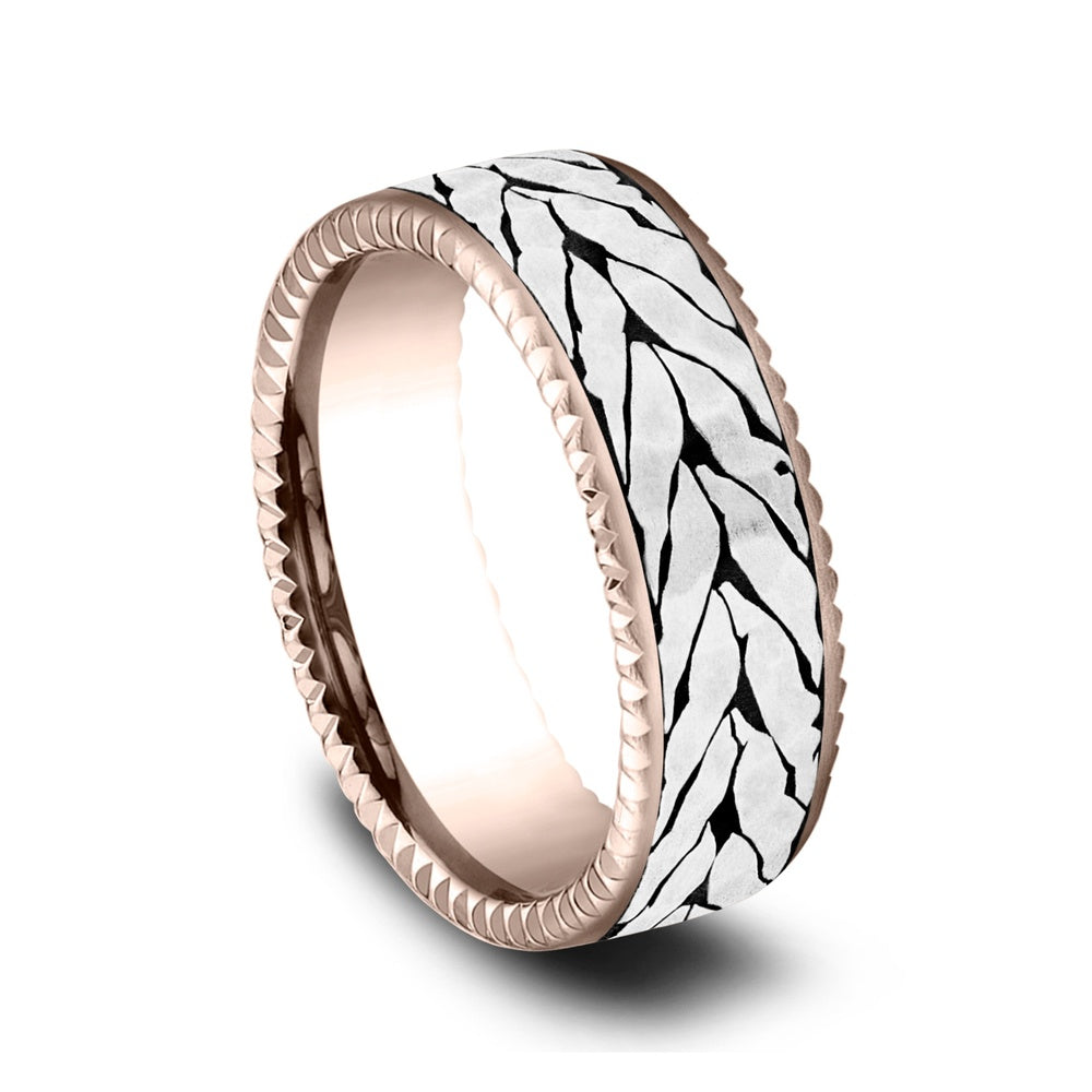 The Axis Men's Wedding Band in 14K Rose Gold and Grey-Black Titanium - 7.5mm Width by Ammara Stone