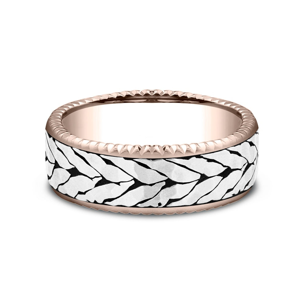 The Axis Men's Wedding Band in 14K Rose Gold and Grey-Black Titanium - 7.5mm Width by Ammara Stone