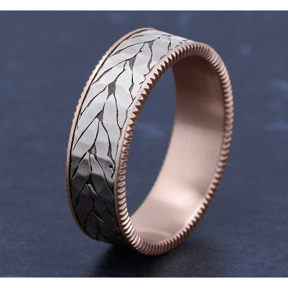 The Axis Men's Wedding Band in 14K Rose Gold and Grey-Black Titanium - 7.5mm Width by Ammara Stone