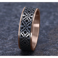 The Aztec Men's Wedding Band in 14K Rose Gold and Grey/Black Titanium - 7.5mm Width by Ammara Stone
