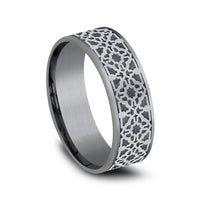 The Aztec Men's Wedding Band in Grey Tantalum and 14K White Gold - 7.5mm Width by Ammara Stone