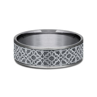 The Aztec Men's Wedding Band in Grey Tantalum and 14K White Gold - 7.5mm Width by Ammara Stone