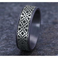 The Aztec Men's Wedding Band in Grey Tantalum and 14K White Gold - 7.5mm Width by Ammara Stone