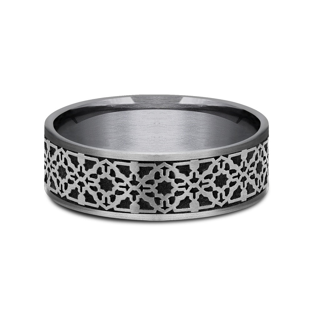 The Aztec Men's Wedding Band in Grey Tantalum and Grey/Black Titanium - 7.5mm Width by Tantalum