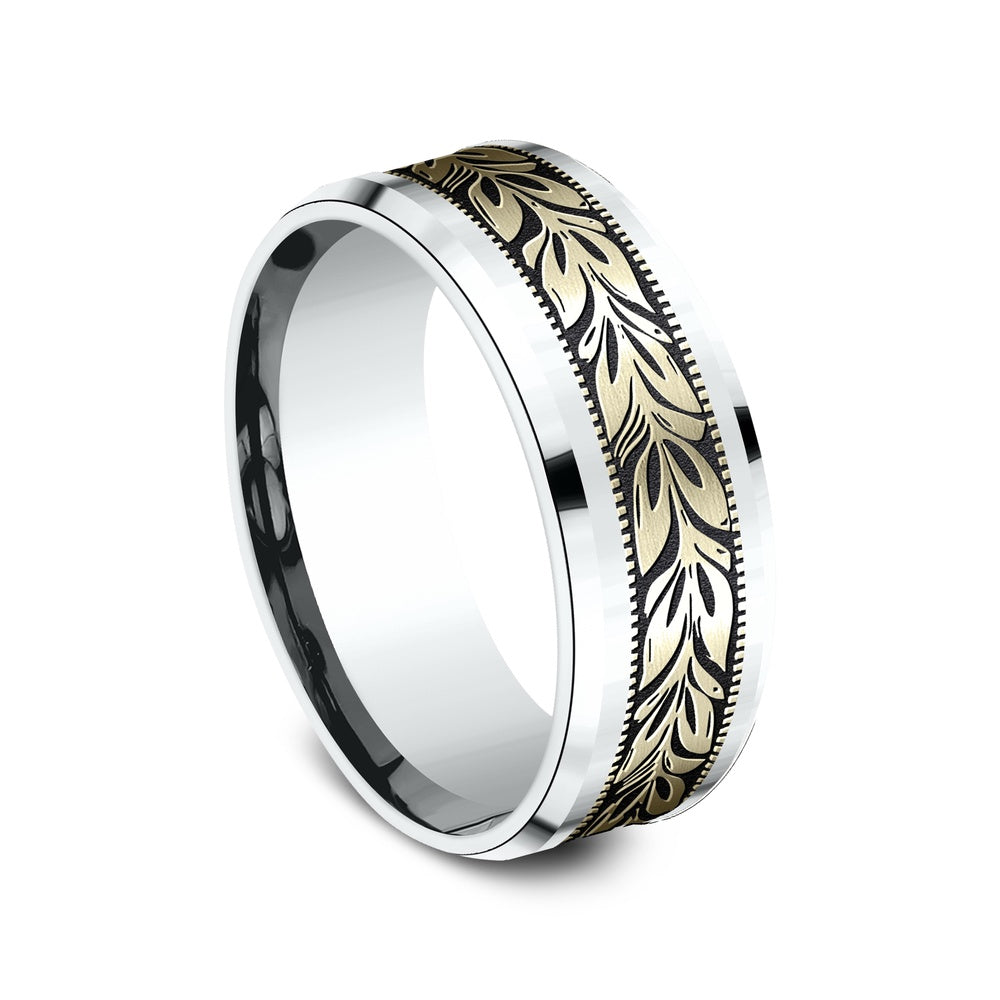 The Bali Men's Wedding Band in 14K White and Yellow Gold - 8mm Width by Benchmark
