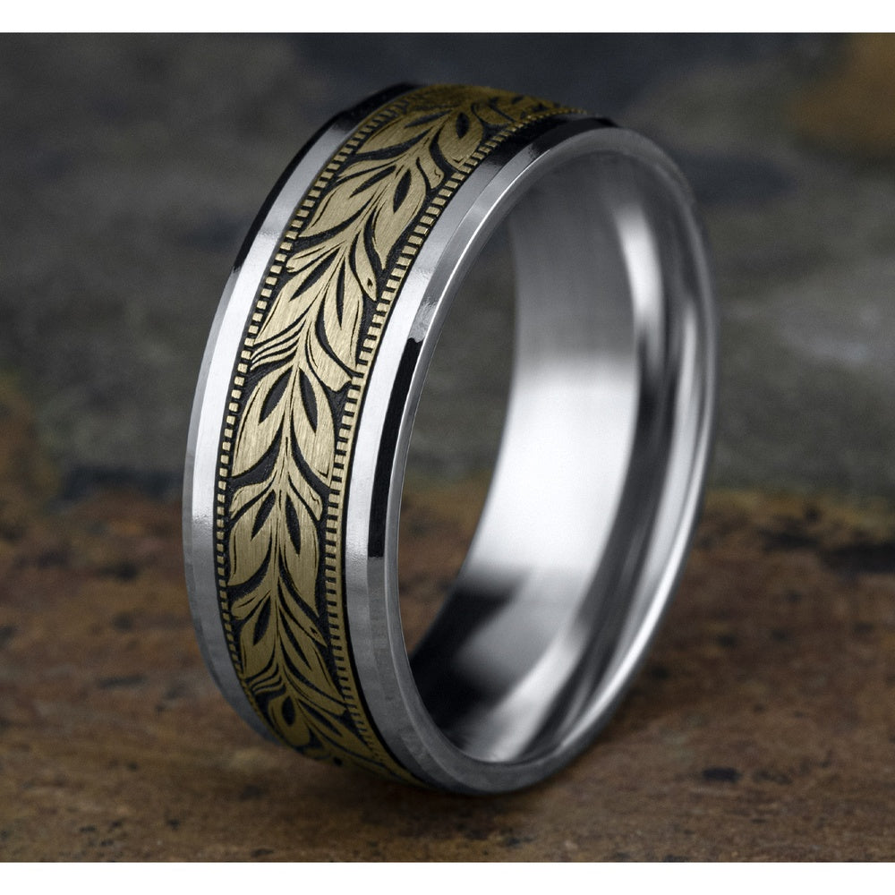 The Bali Men's Wedding Band in 14K White and Yellow Gold - 8mm Width by Benchmark