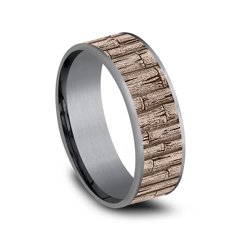 The Bamboo Men's Wedding Band in Grey Tantalum and 14K Rose Gold - 7.5mm Width by Brook and Branch