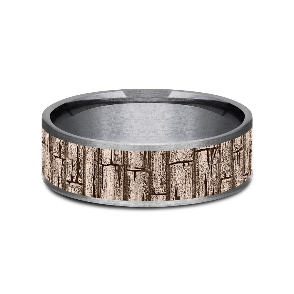 The Bamboo Men's Wedding Band in Grey Tantalum and 14K Rose Gold - 7.5mm Width by Brook and Branch