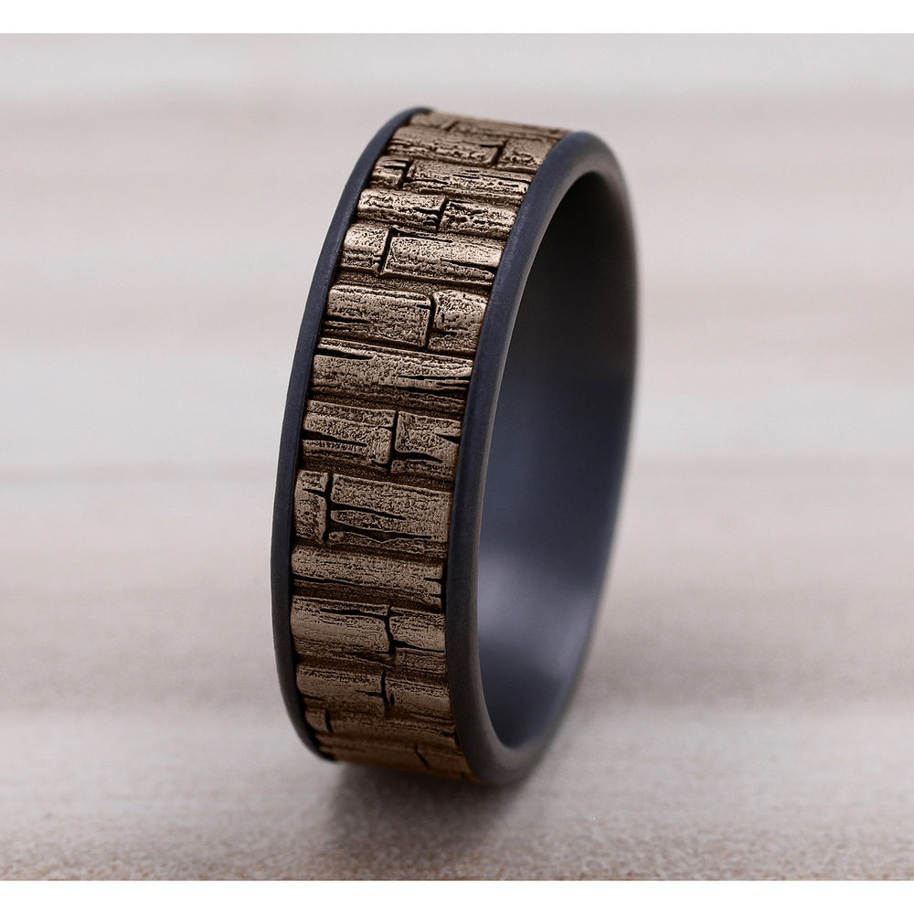 The Bamboo Men's Wedding Band in Grey Tantalum and 14K Rose Gold - 7.5mm Width by Brook and Branch