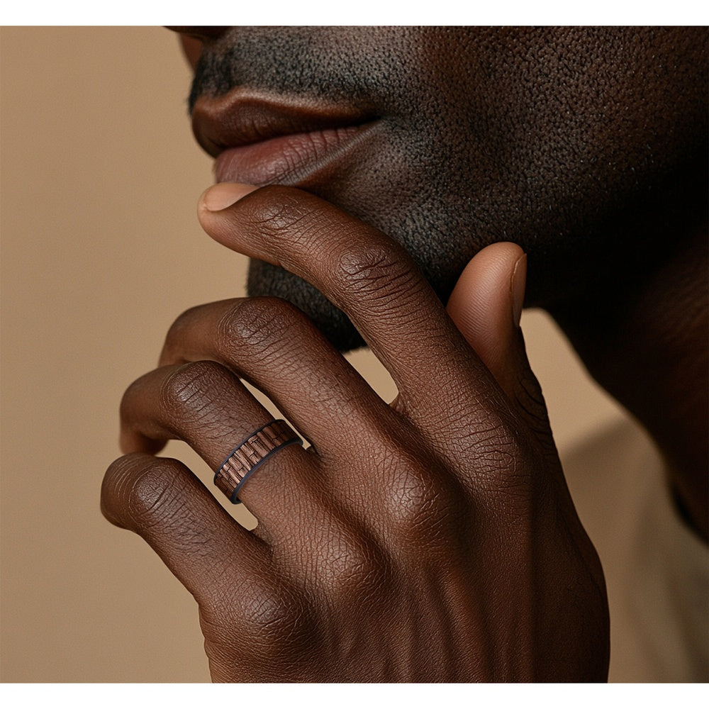 The Bamboo Men's Wedding Band in Grey Tantalum and 14K Rose Gold - 7.5mm Width by Brook and Branch