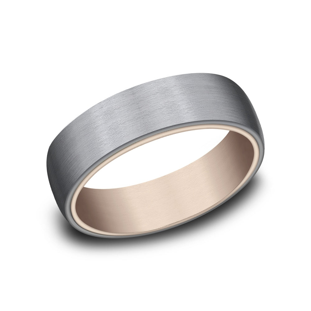 The Baron Men's Wedding Band in 14K Rose Gold and Grey Tantalum - 6.5mm Width by Ammara Stone