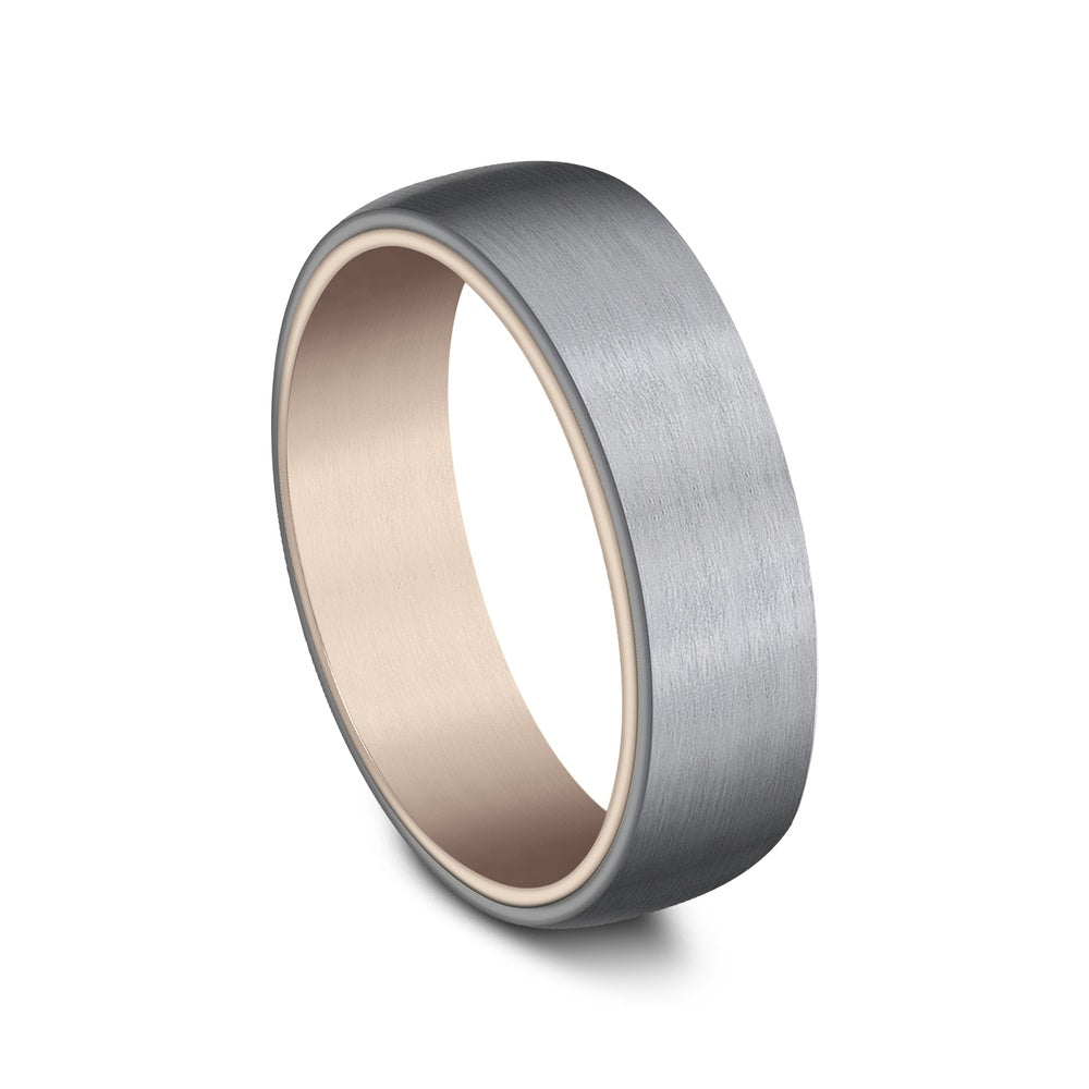 The Baron Men's Wedding Band in 14K Rose Gold and Grey Tantalum - 6.5mm Width by Ammara Stone